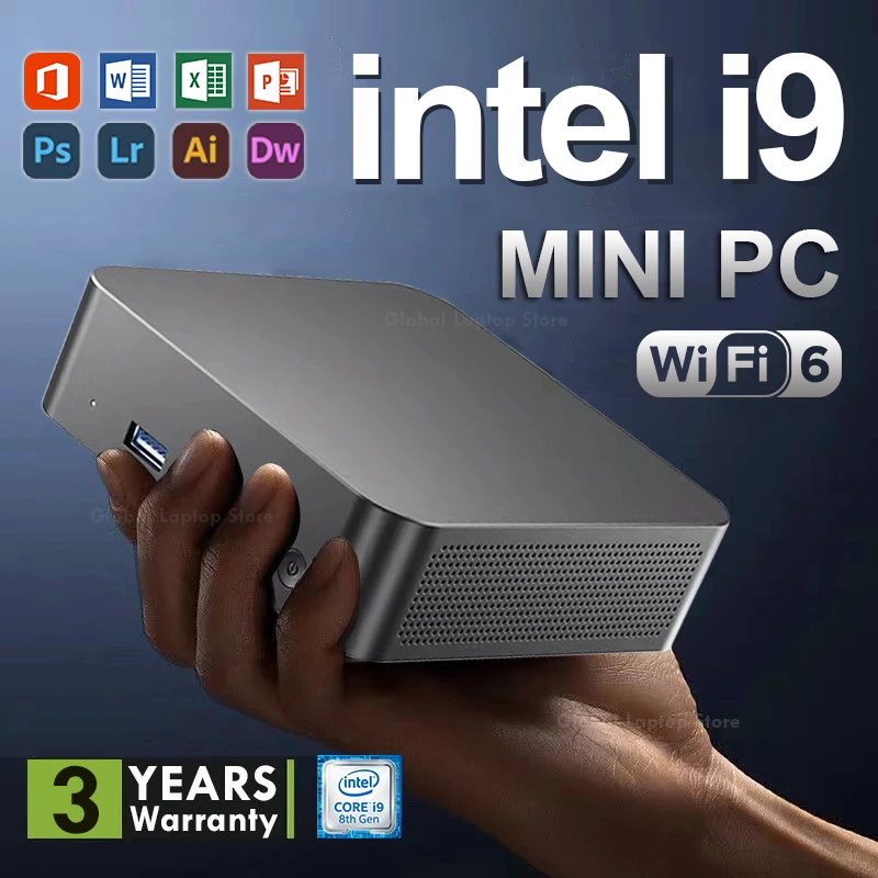 Mini PC Windows 11 Intel Core i9 8950HK 16GB DDR4 512GB 1TB SSD PC Gamer Computer Dual WIFI 6 BT5.2 4K HD Mini Gaming Pc Desktop
