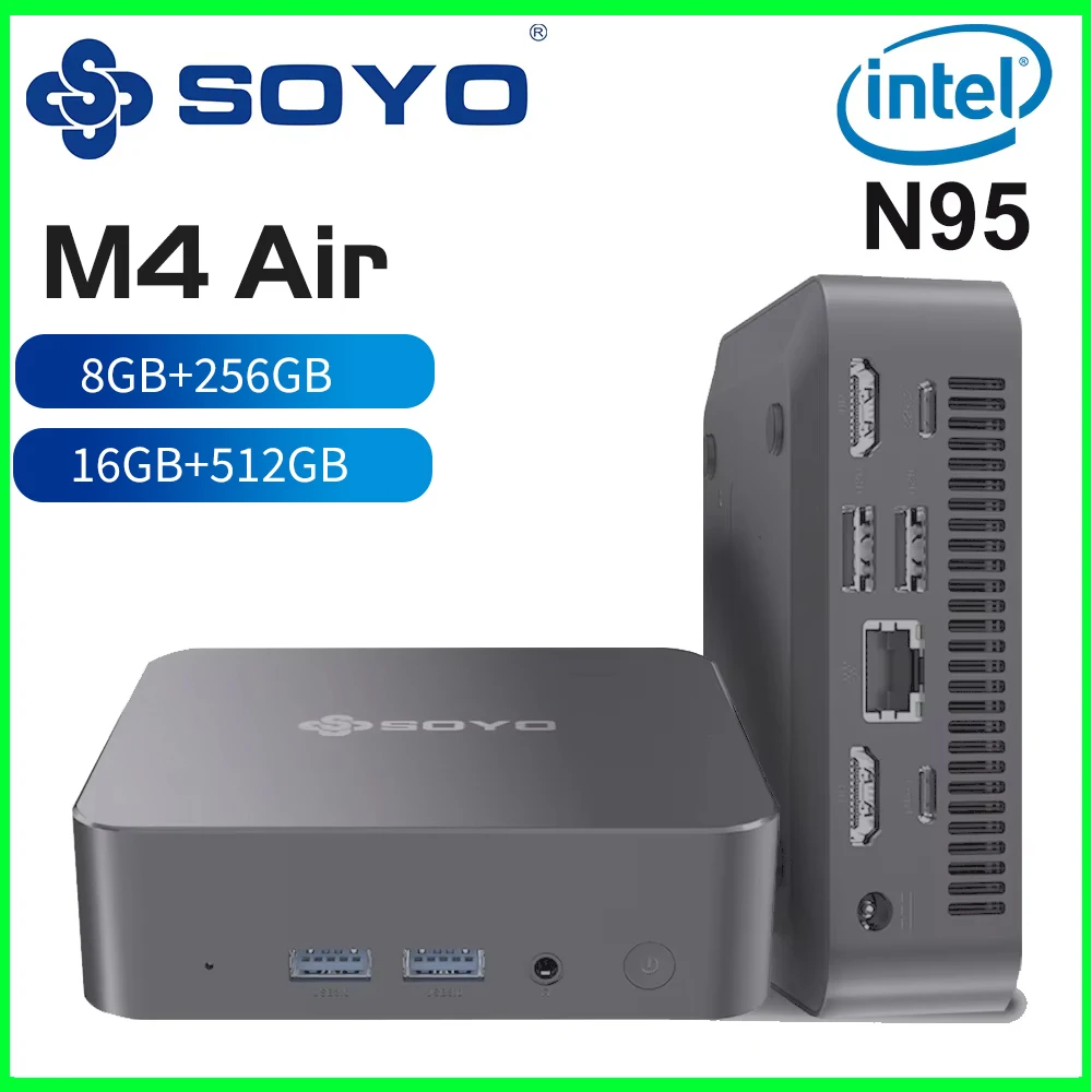 SOYO M4 Air Mini PC Intel Alder Lake N95 MiniPC Computer PC Win11 Pro Mini PC DDR4 16GB RAM 512GB ROM WiFi5 BT5.0 Desktop