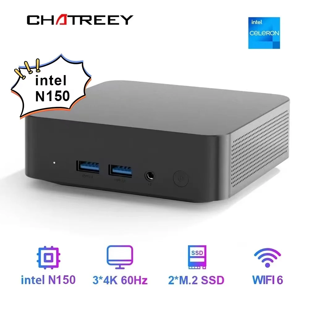 Chatreey T9H Mini PC Intel Twin Lake N150 WIFI 6Windows 11 Ultra Small Pocket Computer Dual SSD Full Function Type-C 4K 60Hz RGB